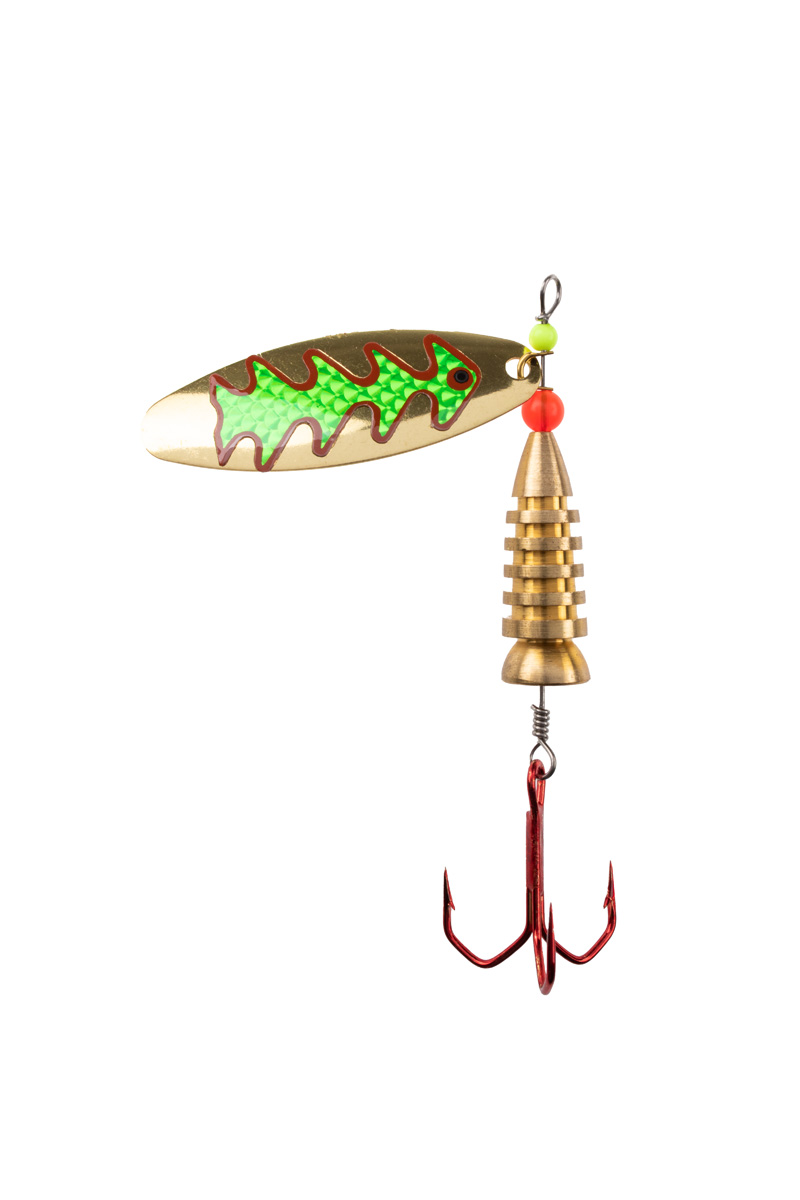 ProfiBlinker Prollex Weitwurf Spinner Oval / Gold mit Grün-Metallic-Dekor / Größe 6 / 19g 